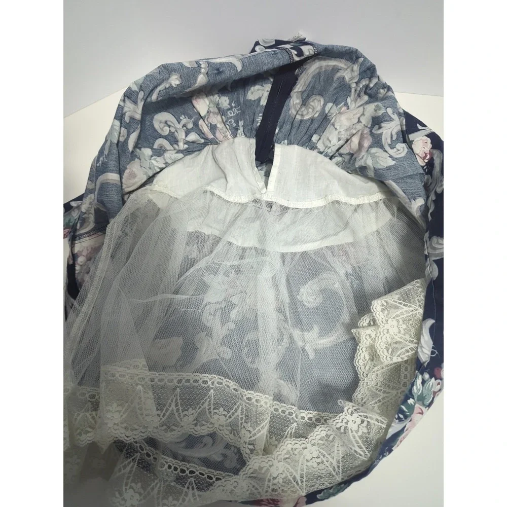 VTG 80's McClintock girls Dress Lace floral Peasant Prairie Cottagecore 8 blue